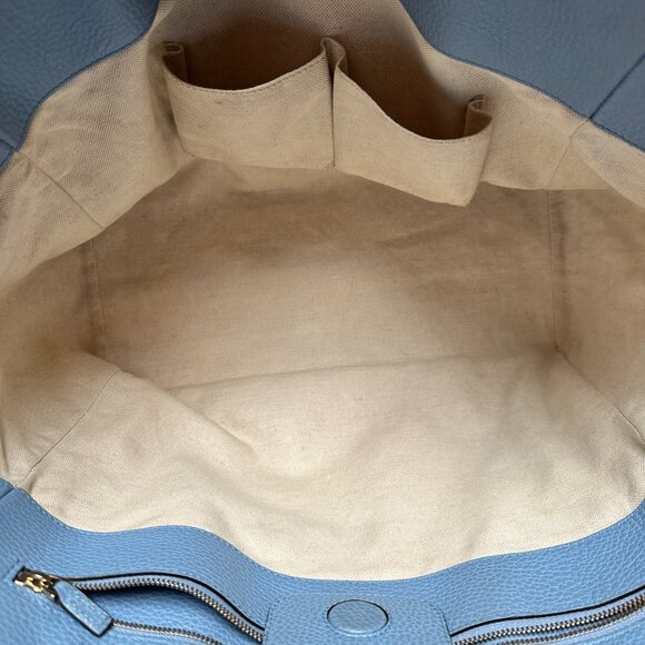 Gucci large swing tote in beige leather with blue accents. - Picture 8 of 10